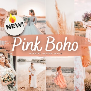 14 Pink Boho Lightroom Mobile Presets, Bohemian Chic Photo Editing for Instagram, warm blush Tone Filter, dreamy boho, Soft Bohemian Filters