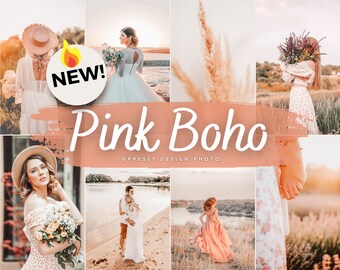 14 Pink Boho Lightroom Mobile Presets, Bohemian Chic Photo Editing for Instagram, warm blush Tone Filter, dreamy boho, Soft Bohemian Filters