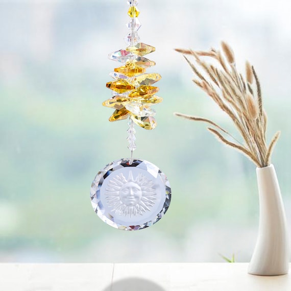 Crystal Suncatcher Rainbow Beaded Pendant Sunflower Prism Hanging Ornament Gift