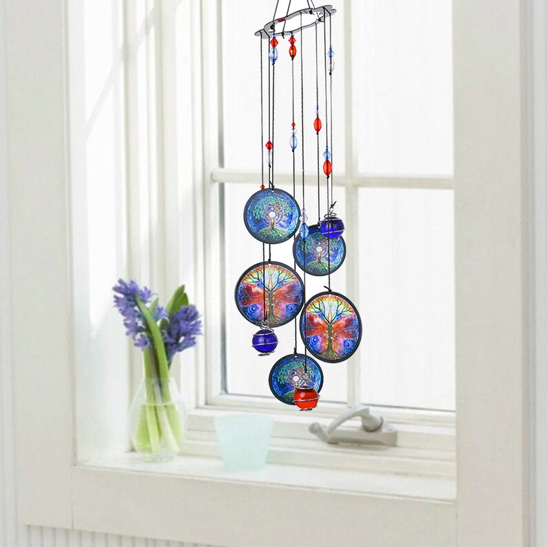 Wind Chime Life of Tree Crystal Ball Prism Suncatcher Home Decor Wood Metal Hang
