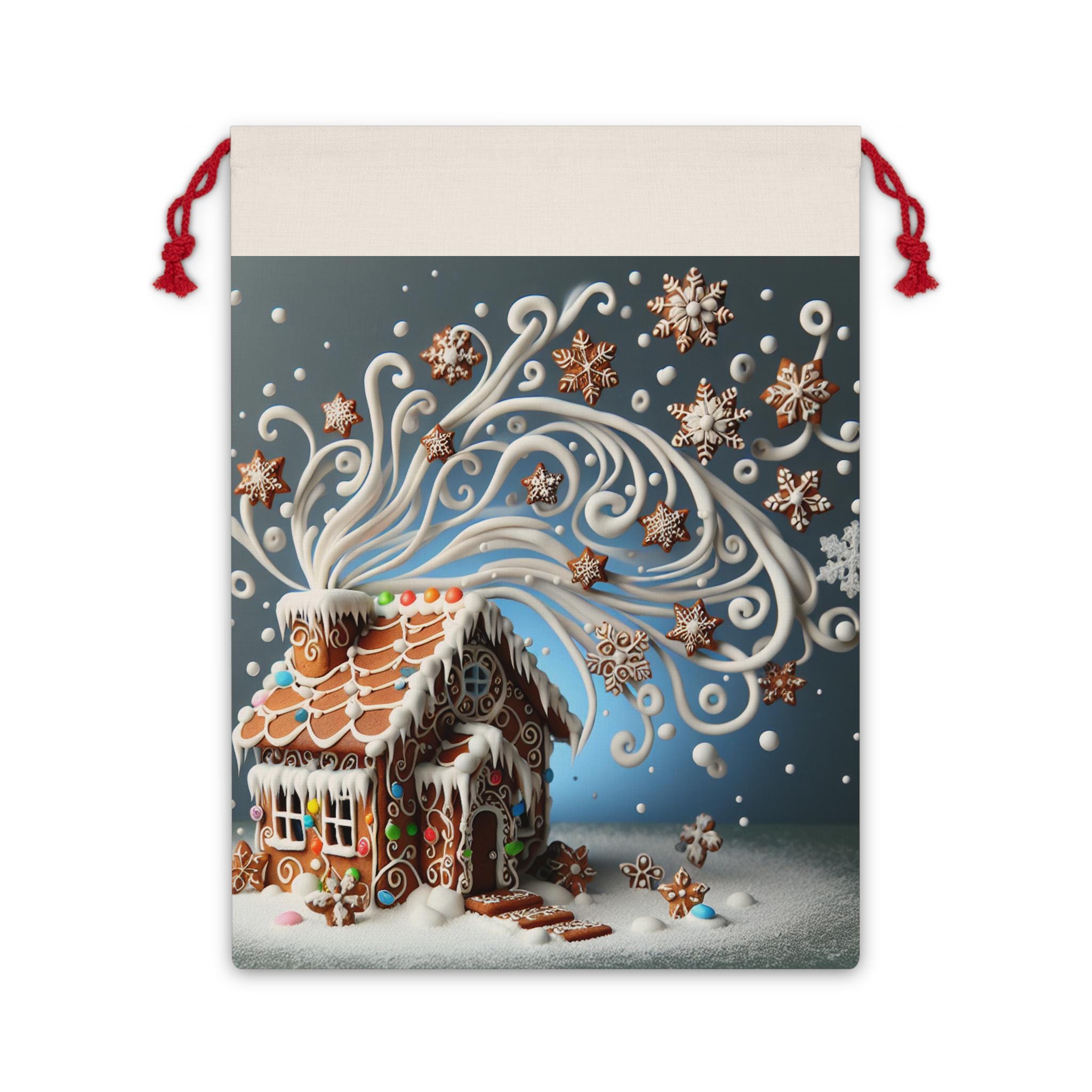 ジンジャーブレッドハウスのクリスマスギフトバッグ、ホリデー巾着