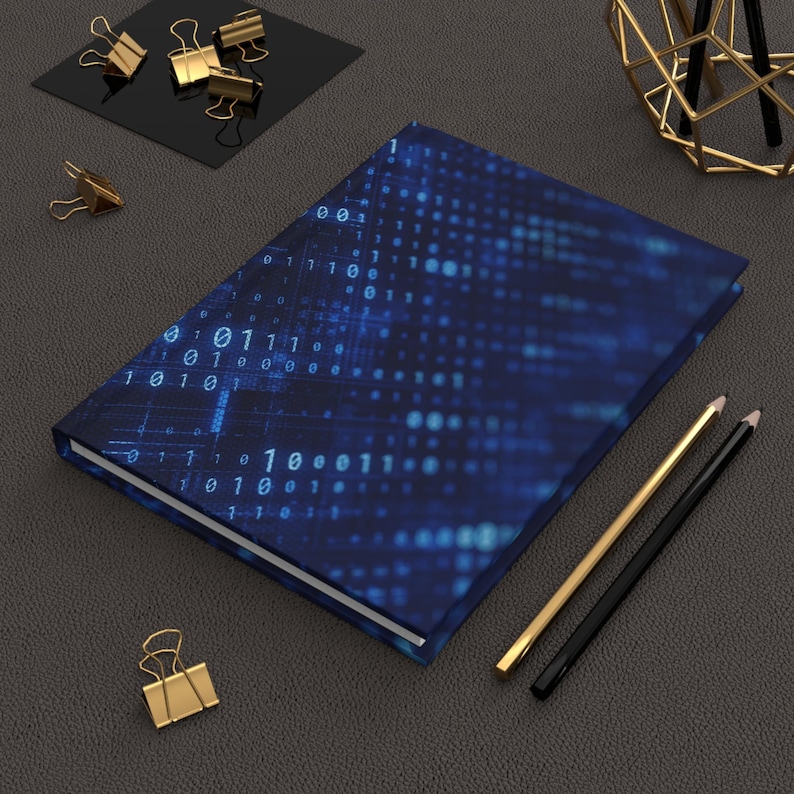 Binary Code Matrix Hardcover Journal | Blue Tech Data Notebook - Valentine's Day Gift For Him image 1