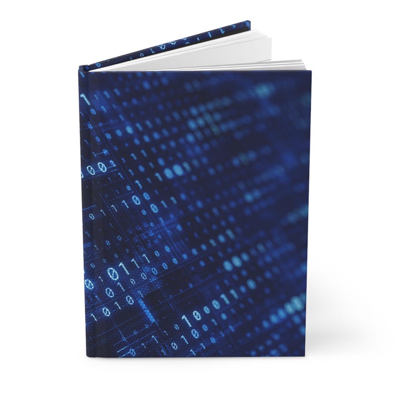 Binary Code Matrix Hardcover Journal | Blue Tech Data Notebook - Valentine's Day Gift For Him image 2