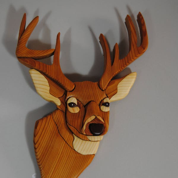 Deer Wood Sculpture/Deer Wood Wallhanging/Wood Wall Art/ Wood Intarsia Sculpture/Wood Mosiac Wallhanging