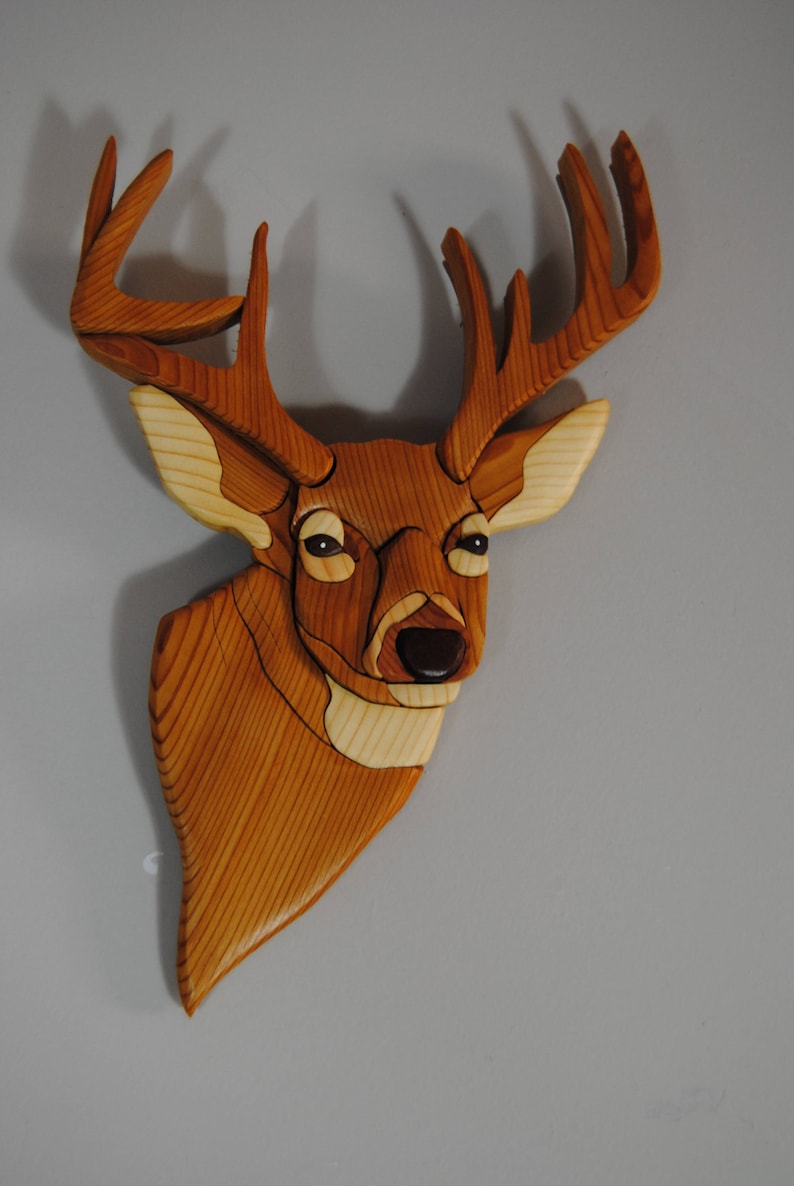 Deer Wood Sculpture/deer Wood Wallhanging/wood Wall Art/ Wood Intarsia