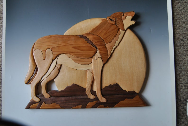Howling Wolf Wallhanging/ Wood Intarsia Sculpture/Wildlife Etsy