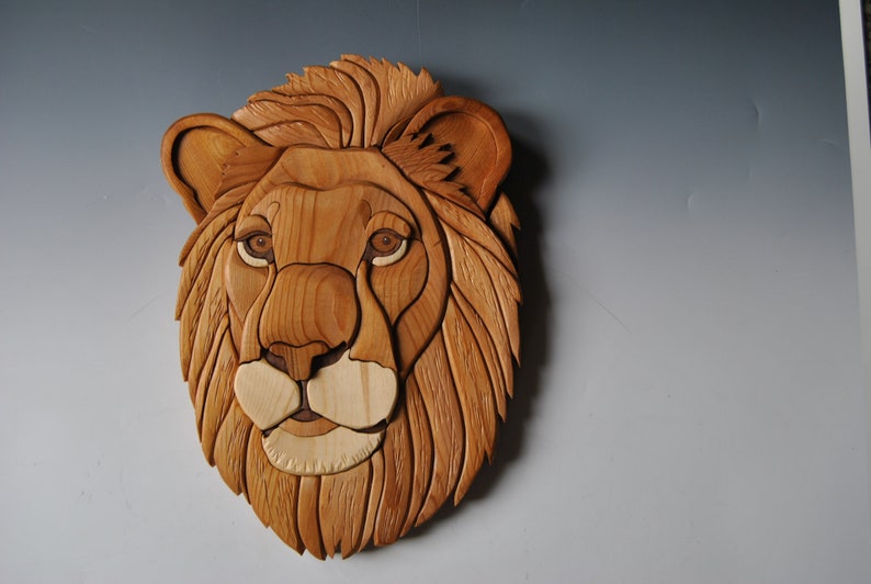 Lion Wood Sculpture/ Intarsia Lion/wildlife Art/african Lion Art Etsy