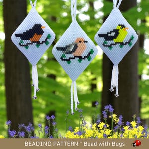 3D Peyote Stitch Beaded Pod Pattern by Bead with Bugs, Three Birds, Ornament, purse charm, decoration, PDF
