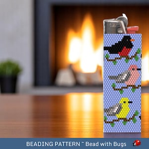 Peyote Stitch Beaded Lighter Cover, BACKYARD BIRDS by Bead with Bugs