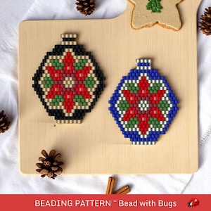 Beaded Brick Stitch Ornament Pattern by Bead with Bugs, Poinsettia, Christmas Tree Ornaments, PDF