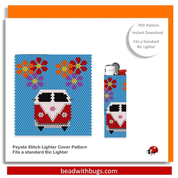 LOVE BUG:  Peyote Stitch Beaded Lighter Cover by Bead with Bugs