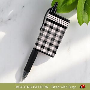 Black Gingham Peyote Stitch Beaded Pen Wrap Pattern (Pilot G2)