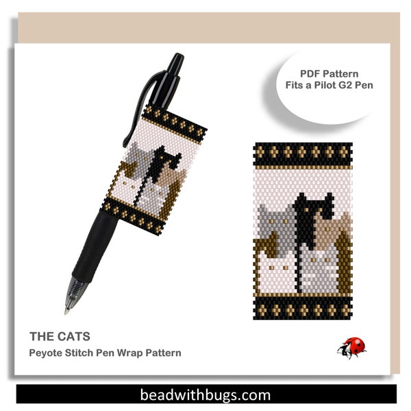 THE CATS: Peyote Stitch Beaded Pen Wrap by Bead with Bugs