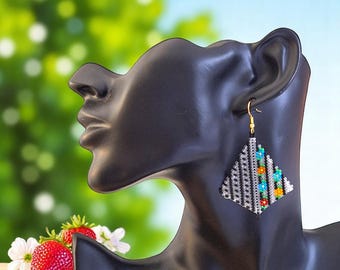 Peyote Stitch Kite Earring Pattern, Abigail's Garden Floral Design (PDF Pattern)