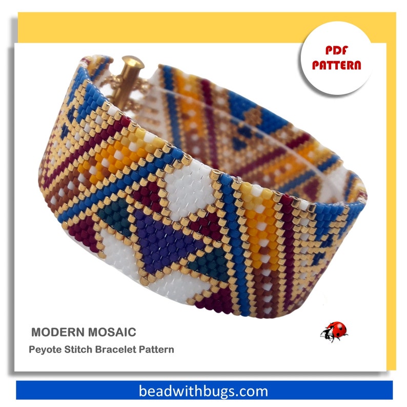 MODERN MOSAIC: A Peyote Stitch Beaded Bracelet Pattern by Bead with Bugs image 4