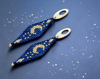 2 Drop Brick Stitch Earring Pattern, Crescent Moon