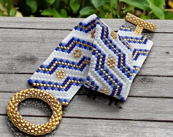 Peyote Stitch Beaded Bracelet Pattern, Blues, White, Crystal (PDF)