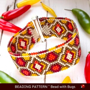 Peyote Stitch Beaded Bracelet Pattern by Bead with Bugs, BLAZING HEAT, PDF