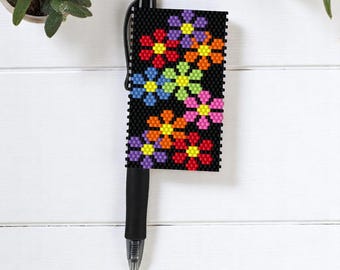 Peyote Stitch Beaded Pen Wrap by Bead with Bugs, HAPPINESS IS, Beaded Pen Wrap Pattern for a Pilot G2 Pen