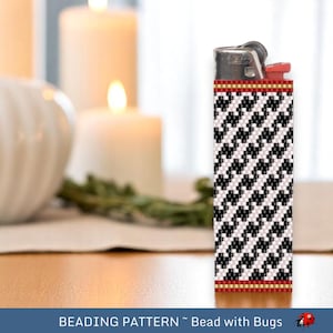 Peyote Stitch Beaded Lighter Cover, HOUNDSTOOTH by Bead with Bugs