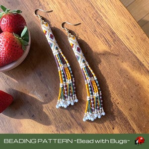 Patrón de pendientes de tubo con flecos de punto peyote, ZONA DE OTOÑO