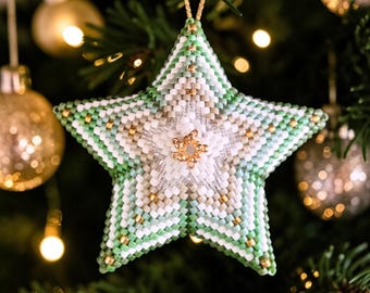 3D Peyote  Star Bead Pattern , The Christmas Green Star,