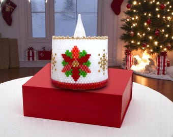 POINSETTIA: Peyote Stitch Beaded Tea Light Cover Pattern by Bead with Bugs