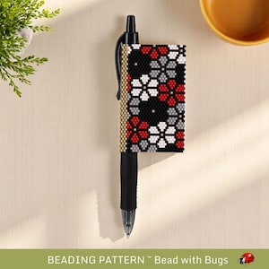 Peyote Stitch Beaded Pen Wrap by Bead with Bugs, ABSENT FLOWERS, Beaded Pen Wrap for Pilot G2 Pen