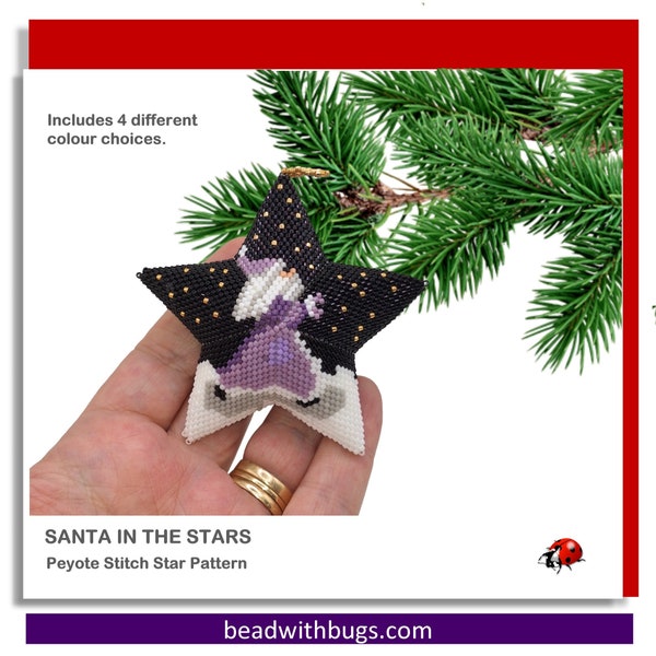 Père Noël dans les étoiles : motif étoile peyotl en perles 3D par Bead with Bugs