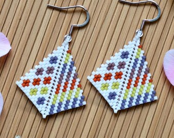 Kite Earring Peyote Stitch Beading Pattern, Muted Tones (PDF)