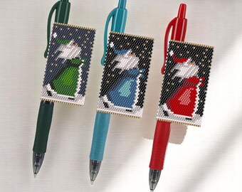 Peyote Stitch Beaded Pen Wrap by Bead with Bugs, SANTA in the STARS, Beaded Pen Wrap for Pilot G2 Pen