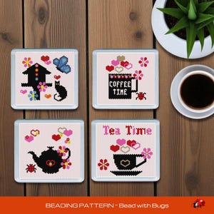 Peyote Stitch Perlenuntersetzer-Muster, VALENTINSTAG SET