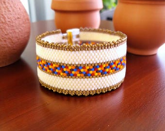 Peyote Stitch Beaded Bracelet Pattern, Southwestern Fire and Ice (PDF)