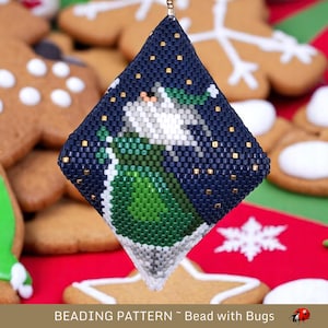 3D Peyote Stitch Beaded Pod Pattern by Bead with Bugs, Santa in the Stars, Christmas decoration, ornament, purse charm, PDF