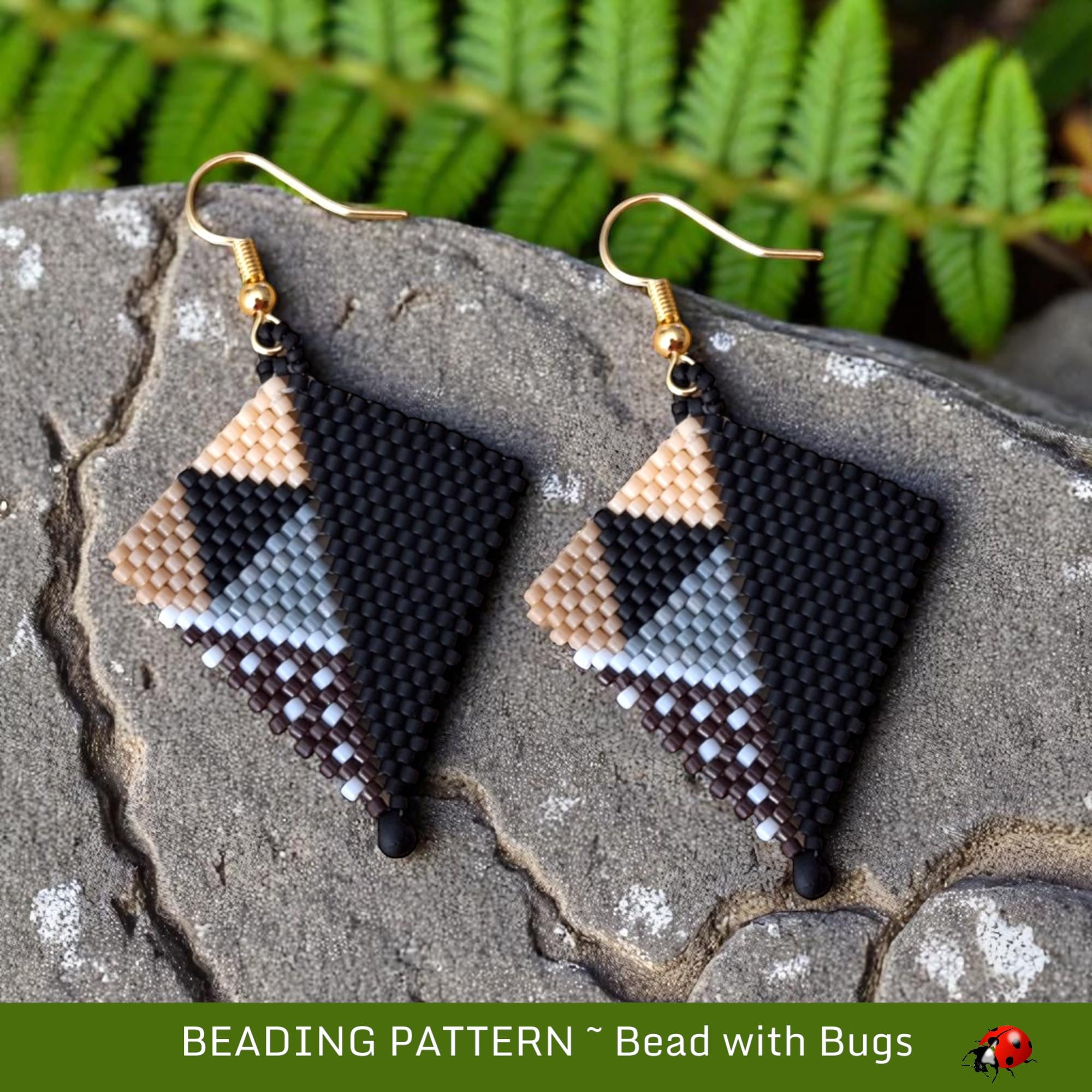 Peyote Stitch, Kite Earring Beading Pattern by Bead with Bugs, Mud Cloth