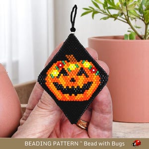 3D Peyote Stitch Beaded Pod Pattern by Bead with Bugs, Happy Jack O Lantern, decoration, purse charm, ornament, PDF