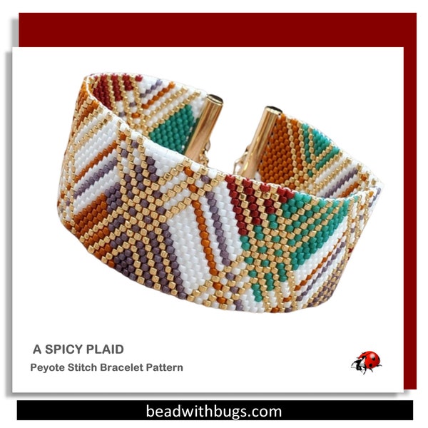 A SPICY PLAID: A Peyote Stitch Beaded Bracelet Pattern by Bead with Bugs