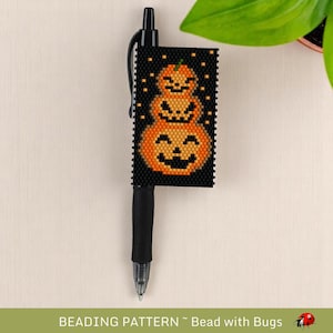 Jack O'Lanterns Beaded Pen Wrap Pattern, Peyote Stitch (Pilot G2)