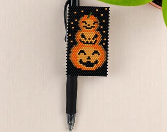 Jack O'Lanterns Beaded Pen Wrap Pattern, Peyote Stitch (Pilot G2)