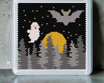 Peyote Stitch Beaded Coaster Pattern by Bead with Bugs, HALLOWEEN 2