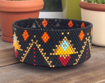 Peyote Stitch Bracelet Pattern, Southwestern Geometric Design (PDF Pattern)