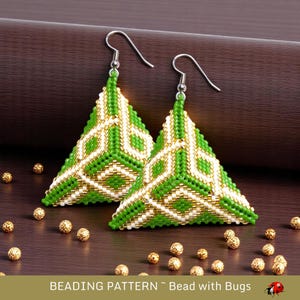 3D Peyote Stitch Beaded Earrings Pattern by Bead with Bugs, Celtic Knots, St. Patricks Day design, PDF