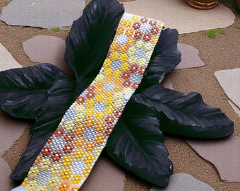 Peyote Stitch Bracelet Pattern, Honey Flower Beaded Jewelry (PDF)