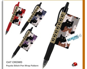 CAT CROWD:  Peyote Stitch Beaded Pen Wrap by Bead with Bugs