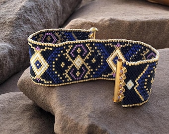 Peyote Stitch Beaded Bracelet Pattern, Zelda Geometric Design (PDF)