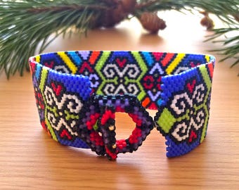 Patrón de pulsera de cuentas con punto peyote, diseño colorido (patrón PDF)