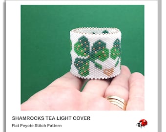 SHAMROCKS: Peyote Stitch Beaded Tea Light Cover Pattern by Bead with Bugs