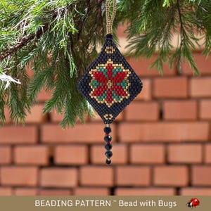 3D Peyote Stitch Beaded Pod Pattern by Bead with Bugs, Poinsettia Pod, Purse charm, tree ornament, decoration