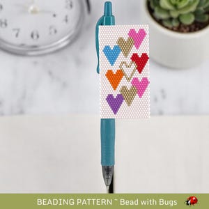 Peyote Stitch Beaded Pen Wrap Pattern, Triple Hearts Design (Pilot G2 Pen)
