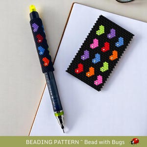 Peyote Stitch Beaded Pen Wrap by Bead with Bugs, I LOVE YOU, Beaded Pen Wrap Pattern fits a Pilot G2 Pen